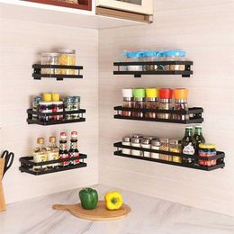 Home Kitchen Self-adhesive Wall-mounted Spice Jars Metal Rack Wall Shelves Storage Supplies Bathroom 211112