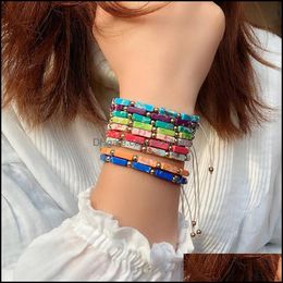 Beaded, Jewelryretractable Bracelet Strands Turquoise Women Cube Color Fantasy Agate Woven Bracelets Retro Wind Drop Delivery 2021 Ainly