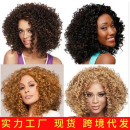 Fake European and American explosion head African small rolls women short holiday high temperature wire cutting chemical Fibre full sleeve