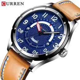Curren Wrist Watch Men Luxury Fashion Leather Watches for Men Clock Calendar Date Quartz Watch Male Casual Watch Q0524