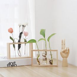 Vases Home Creative Test Tubes Glass Planter Terrarium Flower Vase With Wooden Holder Propagation Hydroponic Plant Table Ornaments