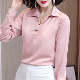Fashion Silk Women Shirts Elegant Satin Blouse V Neck White Blouses Plus Size s Tops and OL 210531