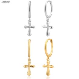 ANDYWEN 925 Sterling Silver Gold Cross Pendiente Piercing Ohrringe Drop Earring Rock Punk Jewellery Luxury Fashion Fine Jewel 210608