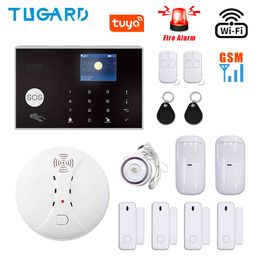 Tuya Smart WiFi GSM Home Security 433MHz Burglar Alarm System Kit with Wireless Fire Smoke Detector kit