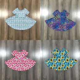 Girlymax Baby Girls Summer Children Clothes Milk Silk Tie Dye Rainbow Strawberry Sunflower Short Sleeve Twirl Dress Knee Length Q0716