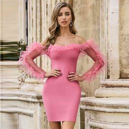 Women Dress Sexy Lady Clothes Summer Bandage Mesh Party Club Mini Bodycon Elegant Dresses Vintage Arrival 210515