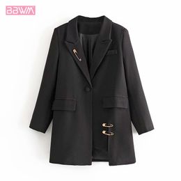 Women's Coat Autumn Office Black Long-sleeved Lapel Tops Korean Style Sweet One-button Waist Fashion Female Jacket 210507