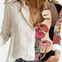 Aprmhisy Vintage Floral Print Women Blouse Shirt Autumn Casual Office Loose V-Neck Tops Shirts 210719