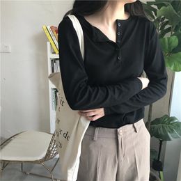 Solid Fashion Chic Autumn Basic Slim Streetwear High Quality All Match Top Women T-shirt Sexy Full Sleeve Tee 210421