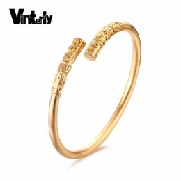 Vinterly Christmas Gift for Men Chinese Design Punk Monkey King Bar Style Gold Black Colour Cuff Bracelets Bangle Party Jewellery Q0717