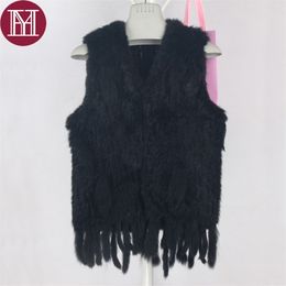 Winter women real rabbit fur vest with tassel lady knit 100% real rabbit fur jacket sleeveless coat fashion 211019