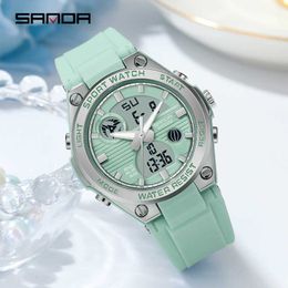 SANDA Fashion Luxury Ladies Dual Display Quartz Sports Watch S shock Waterproof Alarm Clock Multi-function Ladies Watch Relgio G1022