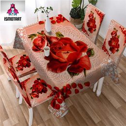Rose by Ismot Esha Tablecloth Flower Waterproof Party Cloth Pink Kitchen Decor Petal Dinner Cover 3D Linen 211103