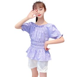 Girls Clothes Solid Tshirt + Short Teenage Clothing Summer Set Casual Style Kid 210528