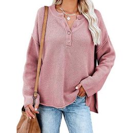 Round neck buttoned cardigan sweater women's autumn and winter new split knit sweater Y0825