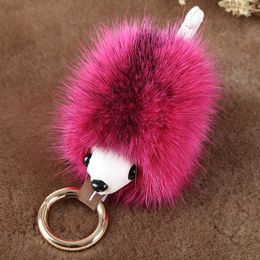Fluffy Hedgehog Pom chain Mink Fur Pompoms Chain Bag Charm Car Pendant Key Ring Holder