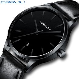 Mens Watches CRRJU Full Steel Casual Waterproof Watch for Man Leather Quartz Watch Men's Dress Calendar Watch Relogio Masculino 210517