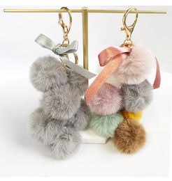 Fruit Pompons Ball Key Chain Faux Rabbit Fur Pompom Grape Handmade Keyrings for Women Bag Accessories Keychains