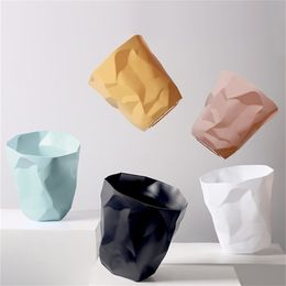 pvc lids Australia - Do Not Buy Nordic Style Trash Can 10L Folding Shape Paper Basket For Bathroom Kitchen Living Room Bedroom Accessories 211222