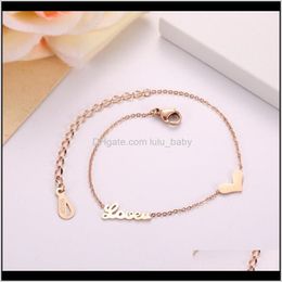 Anklets Drop Delivery 2021 Korean Version Of Peach Heart Letter Anklet Fashion Versatile Womens Ring Titanium Steel Rose Gold Foot Jewellery Tm