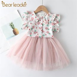 Summer Kids Girls Fruits Pattern Dress Children Lovely Mesh Party Costumes Cute Baby Clothing 3-7Y 210429