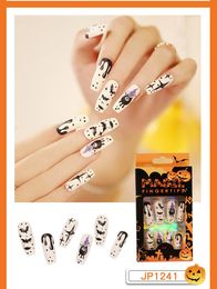 halloween glue on nails UK - False Nails Grimace Printed Nail Patch Glue Type Removable Long Paragraph Fashion Manicure Fake For Halloween Sticker