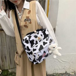 2021 New Multifunctional Travel Bag Transparent Front Pocket Cow Print Shoulder Bag Cute Cow Spot Female Shoulder Bag Q0528