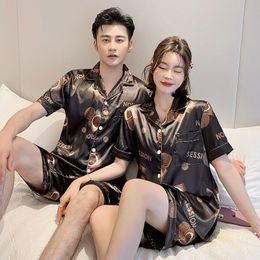 New Sexy Pyjama Sets Satin Silk Pyjamas Couple Sleepwear Family Pijama Lovers Night Suit Men Women Casual Home Clothes For Women X0526