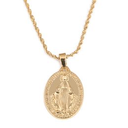 Virgin Mary Pendant Necklaces For Women Girl Gold Colour Our Lady Cross Trendy Jewellery