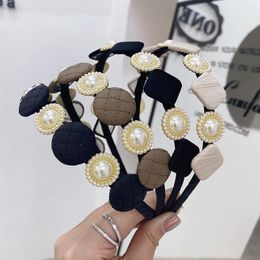 New Fresh Spring Summer Headband For Women Hairband Pearls Buttons Patchwork Headwear Casual Sample Hair Accessories