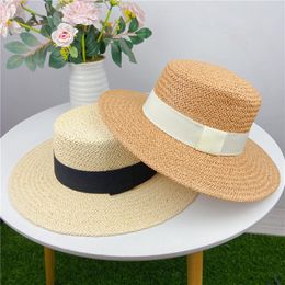Fashion French Panama Straw Hat Outdoor Sun Protection Flat Cap Summer Beach Vacation Caps Classic Breathable Wide Brim Hats