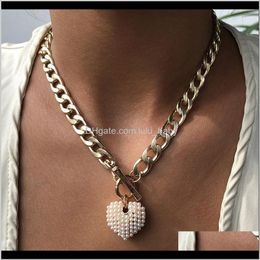 & Pendants Drop Delivery 2021 Punk Simulated Pearl Love Heart Pendant Necklace Women Thick Toggle Clasp Couple Party Jewellery Necklaces Christ