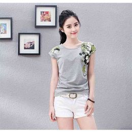 New Ladies' Tees Summer Printing White Cotton Short Sleeve T-shirt Loose Women's Batwing Sleeve T-shirt Plus Size Tshirts 210406