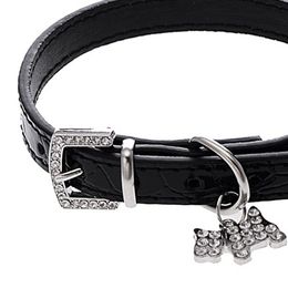 Dog Collars & Leashes Puppy Cat Pet Candy Colour Dogs Crystal Pendant Collar Buckle Neck Strap Leather High Quality #0125