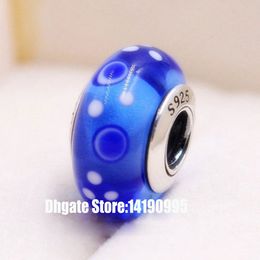 2pcs S925 Sterling Silver Screw Blue Bubbles Murano Glass Beads Fit Pandora Style Charm Jewelry Bracelets & Necklaces