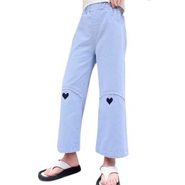 Jeans Girl Heart Pattern Girl's Casual Style Kid Spring Autumn Children's Clothing 6 8 10 12 14 210527