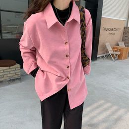 Spring Autumn OL Elegant Basic Lapel Corduroy Shirt Women Blouses Loose Tops 10 Colors Plus Velvet/Normal Choose 210421