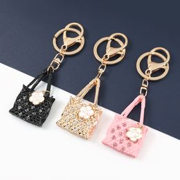 Elegant Crystal Gold Bag Shape Keychains Rhinestone Flower Keyring Car Holder For Women Men Jewelry Drop Shipping