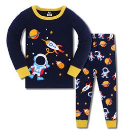 Jumping Arrival Space Rocket Print Sleepwear Autumn Winter Baby Pyjamas 3-8T Children Fashion Home Clothes Set 2 Pcs Suits 211224