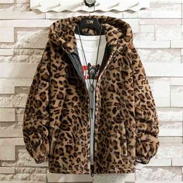 Autumn Soft Leopard Jacket Men Zipper Hoodies Hooded Coat Fashion Causal Street Outerwear Loose Windbreaker Clothing Male Female 210819