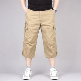 Summer Men's Shorts Man Casual Fashion Oversize Cargo Pants Multi-Pocket Military Cropped Trousers Clothing Homme Cotton short 210713