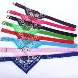 Small Dog Bandana Collars Cat Pet Neckerchief PU Collar with Printed Triangular Scarf Adjustable Size Dogs Bandanas