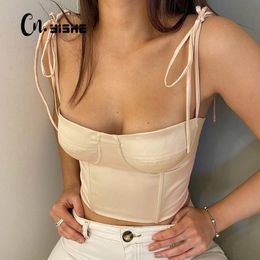CNYISHE Summer Fashion Lace Up Crop Tops Women Camisole Strapless Sleeveless Black Cropped Camis Sexy Streetwear Tops Lady Vest 210419