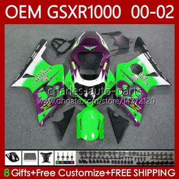 OEM Bodywork For SUZUKI K2 GSX R1000 GSXR 1000 CC 2001 2002 2002 Body 62No.100 GSXR1000 GSX-R1000 01-02 1000CC GSXR-1000 00 01 02 Injection Mould Fairing kit Green Purple