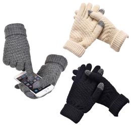 Fingerless Gloves Knitted For Women Men Winter Warm Screen Click Sence Mittens Wool-Knitting Solid Thick Soft Luvas Plush Guantes