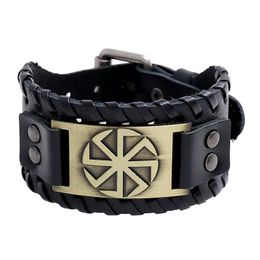 Tennis Punk Men Wide Bangle Geometric Windmill Designer Charm Bracelet Leather Weave Adjustable Wristband Jewellery Accessories