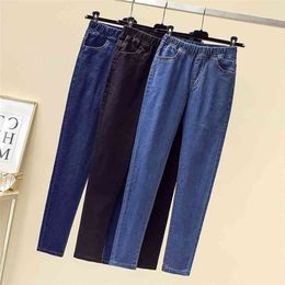 Plus Size 5XL 6XL Women's Elastic High Waist Skinny Jeans Fashion Casual Women Black/ Blue Mom Stretch Denim Pants 210809