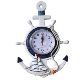 Anchor Clock Beach Sea Theme Nautical Ship Wheel Rudder Steering Wheel Decor Wall Hanging Decoration H1230