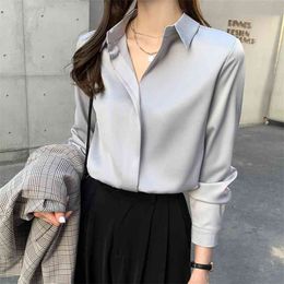 Chiffon Women tops Spring office lady shirt Long sleeve V-neck Female clothing Loose Harajuku Blouses shirts 519B 210420