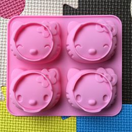 Non-stick 4 even pudding tools Jelly Cake Mould handmade soap Moulds cartoon cat silicone heat resistant